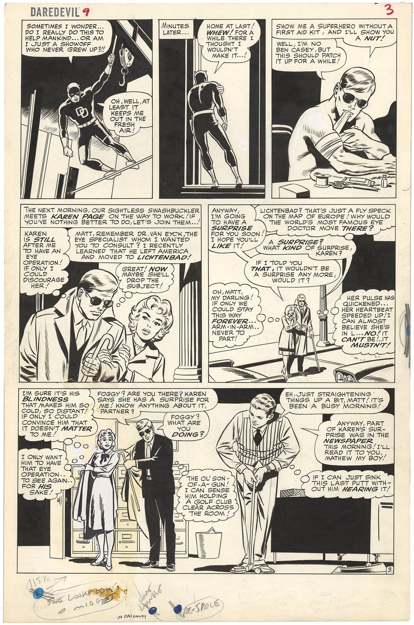 Original Comic Art by Daredevil 9 P3 Wally Wood Inks | Nostalgic ...