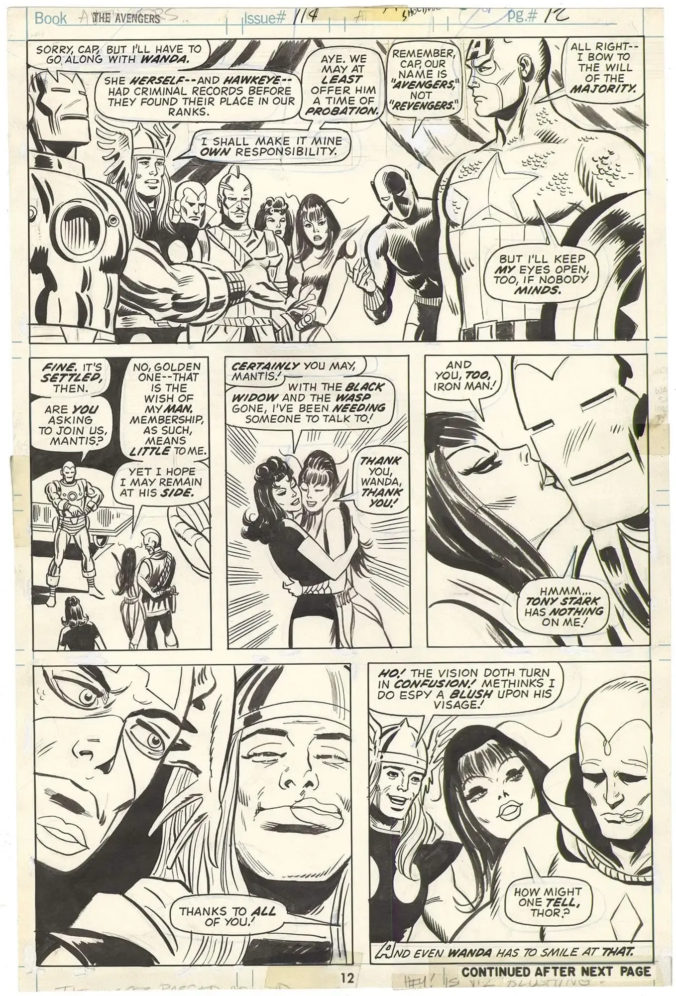Avengers #114 p12 (The Kissing Page)
