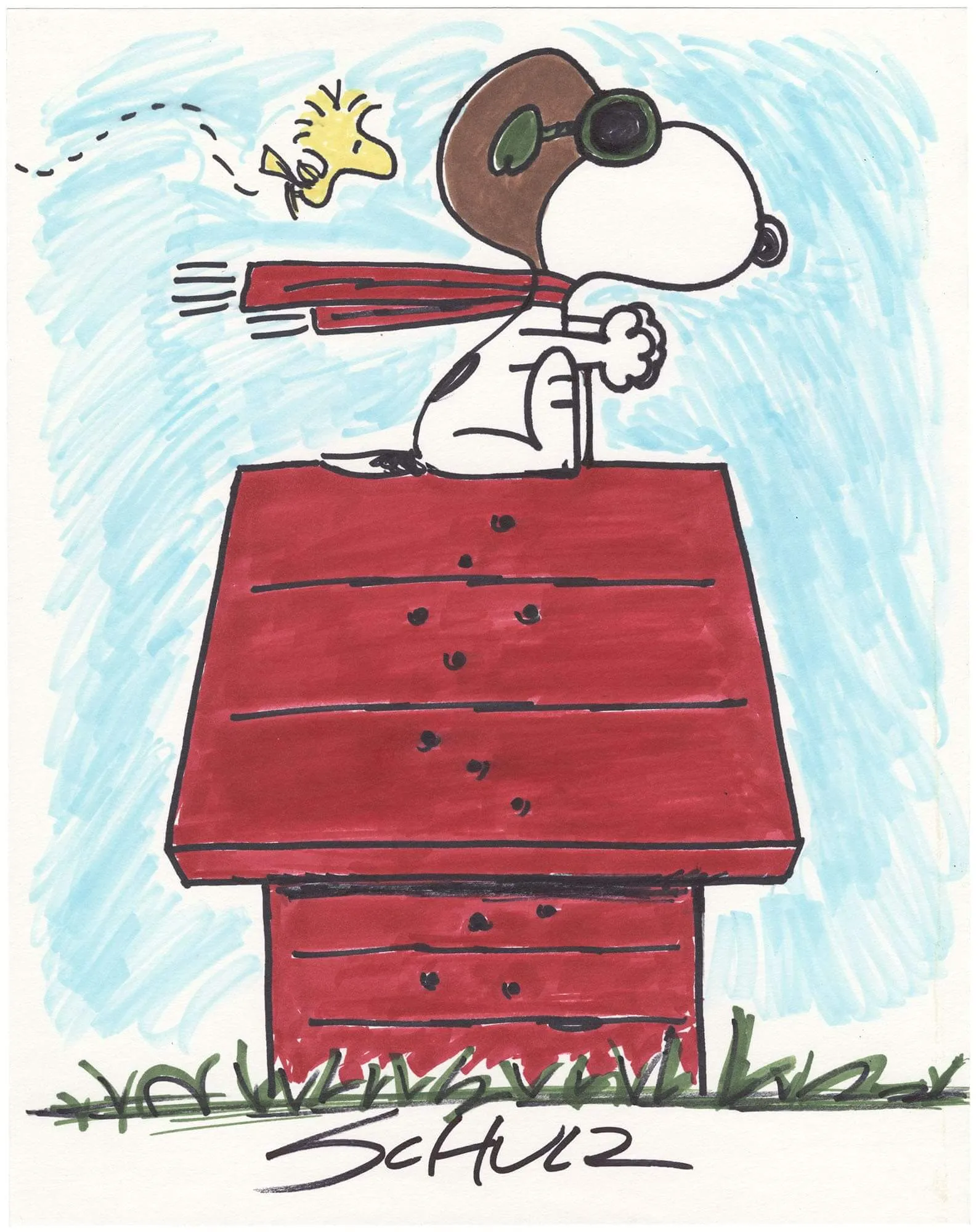 Schulz Red Baron Woodstock Color (Rare in color)