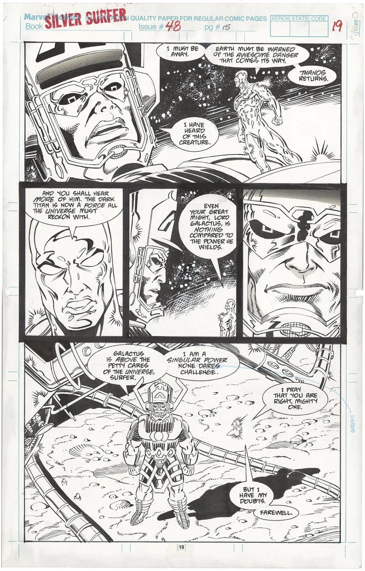 Silver Surfer #48 p19 (Surfer heralds the coming of Thanos)